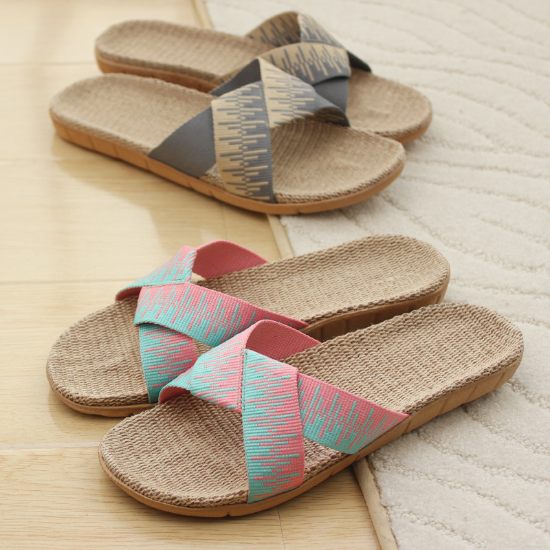Summer Four Seasons Straw Linen Slippers Men's and Women's Fabric Japanese-style Indoor Home Bedroom Wood Floor eva Sandals