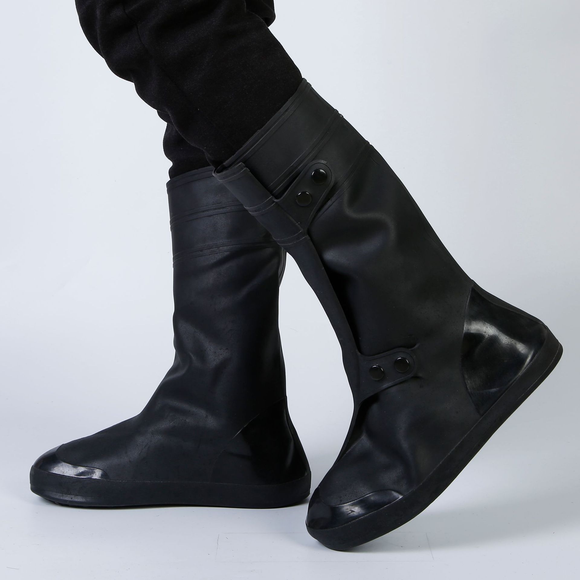 Rainproof Shoe Cover for Men and Women Waterproof Rainy Day Thickened Non-Slip Wear-Resistant Bottom Adult Rain Shoe Cover Black High Barrel Snow-Resistant Shoe Cover