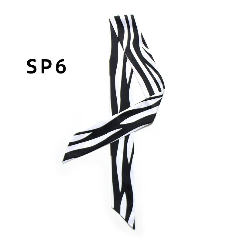 Leopard snakeskin stripe double-layer printed twill tied bag handle silk scarf slender narrow ribbon scarf for women