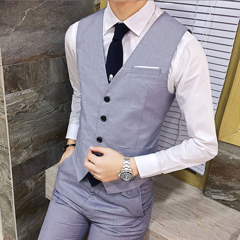 Suit Vest Men's Slim-fit Spring and Autumn Professional British Plus Size Best Man Vest Korean Fashionable Dress Suit Vest Men
