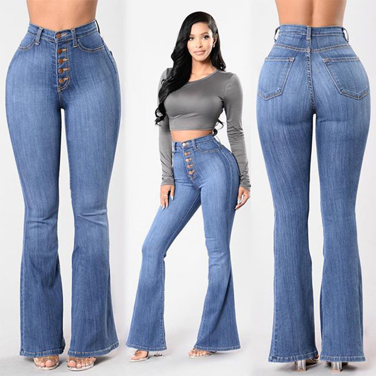 Spot direct purchase wish eBay cross-border European and American women's jeans high waist nail buckle wide leg jeans women