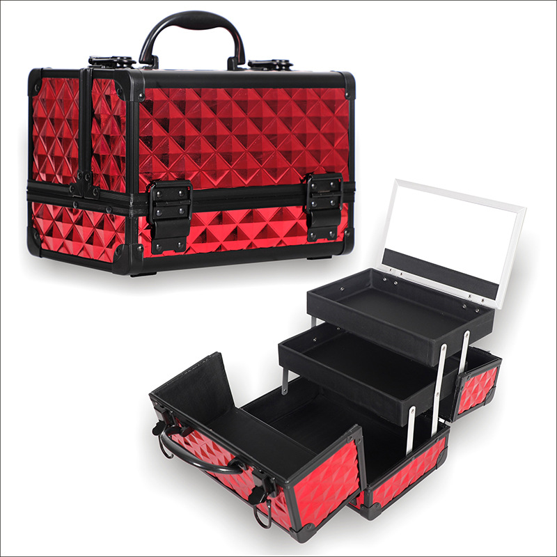 Factory supply spot professional cosmetic case with mirror two-layer aluminum case storage nail case tattoo bag