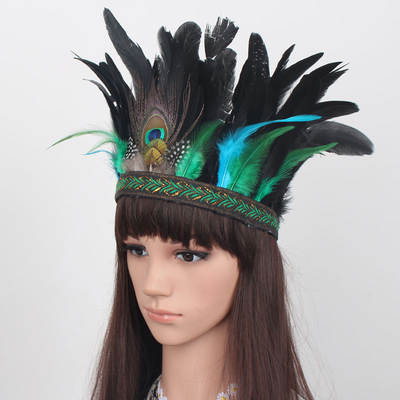 Indian Exaggerated Peacock Feather Headwear Show Ethnic Style Hair Band European and American Style Hair Band Special Price