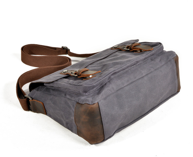 Men's horizontal camera bag casual shoulder bag oil wax canvas with first layer genuine leather bag waterproof SLR camera bag_voghion.com