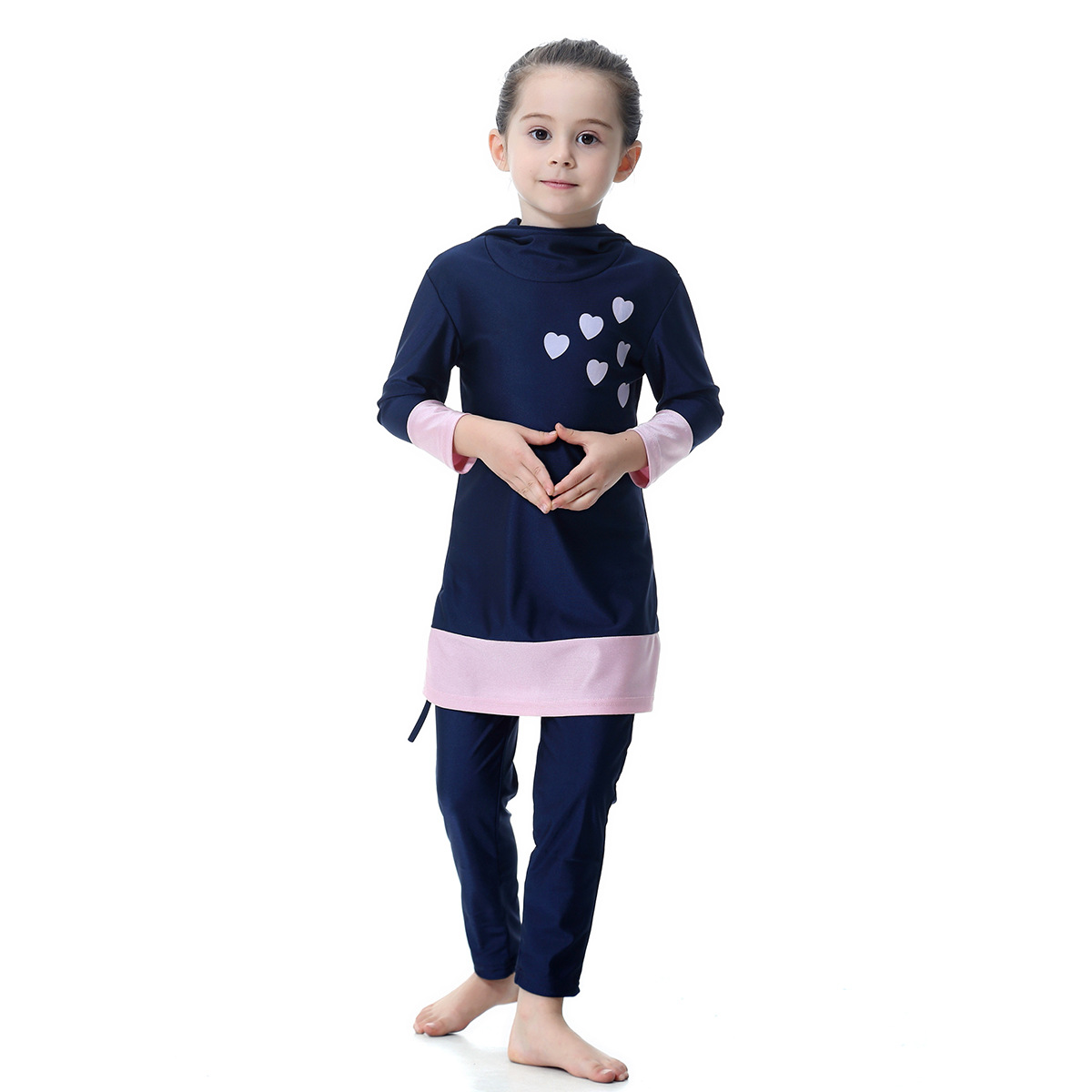 Factory spot Girls Girls long sleeve color contrast love hooded swimsuit suit H2008