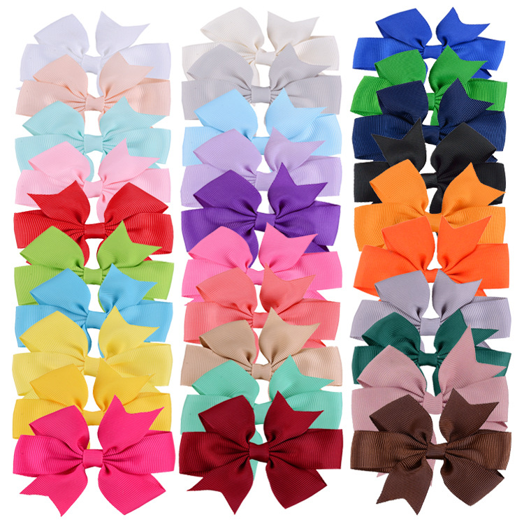 Children's hair accessories shoes and hats clothing supply hot V-shaped dovetail rib with bow without hairpin 30 colors