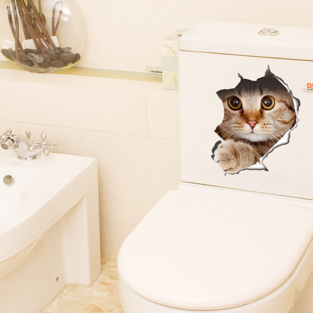 Three generations of removable wall stickers cat Funny Creative bathroom toilet waterproof toilet stickers wholesale kitten