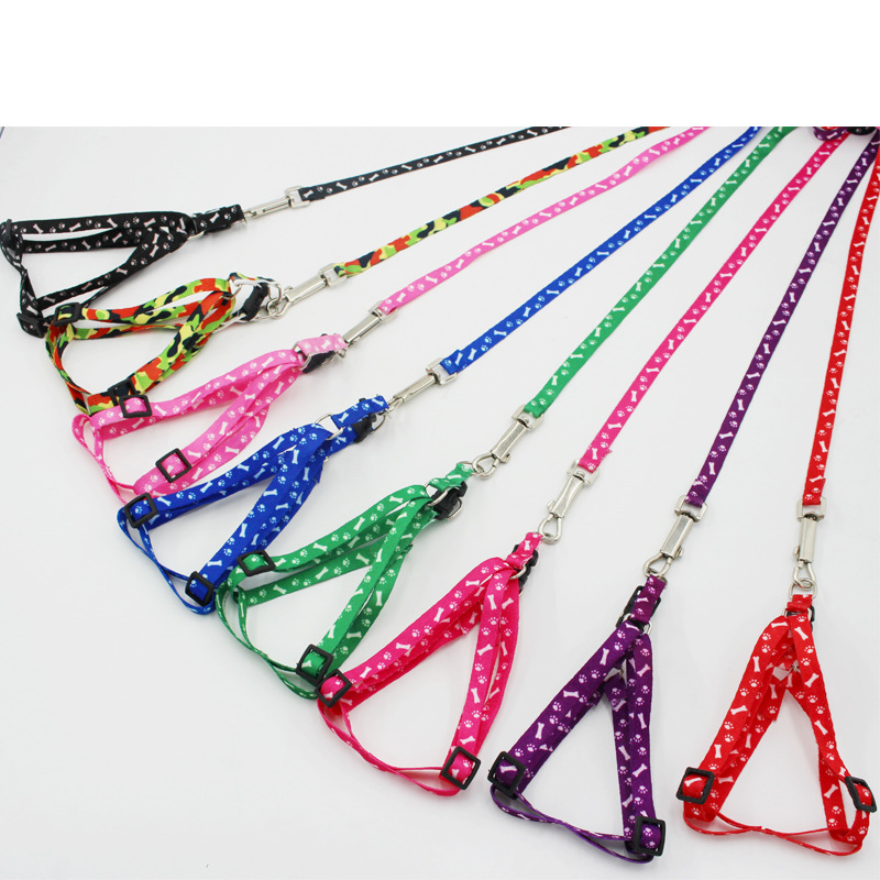 Wholesale pet leash Bone Printing pet chest back traction set dog leash cat chain Factory Direct