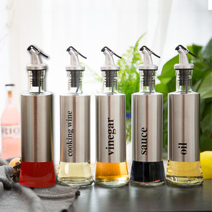 Wholesale new glass oil control pot stainless steel leak-proof oil bottle oil Pot Kitchen soy sauce vinegar seasoning bottle vinegar bottle