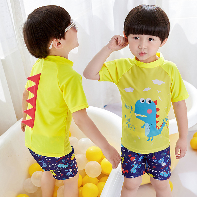 New Children's Swimwear Boys Split Swimwear Big Kids Baby Cartoon Dinosaur Boys Swimwear with Horns Wholesale