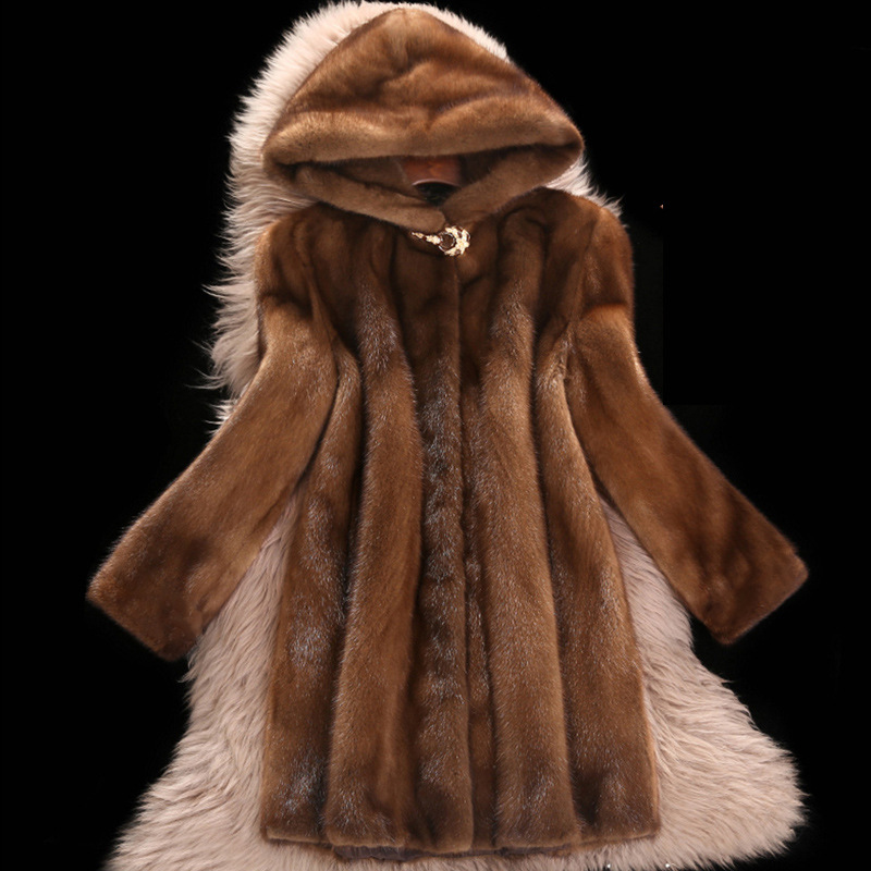 High imitation mink fur coat whole mink fur coat women's mink fur new mid-length winter warm with hooded fur
