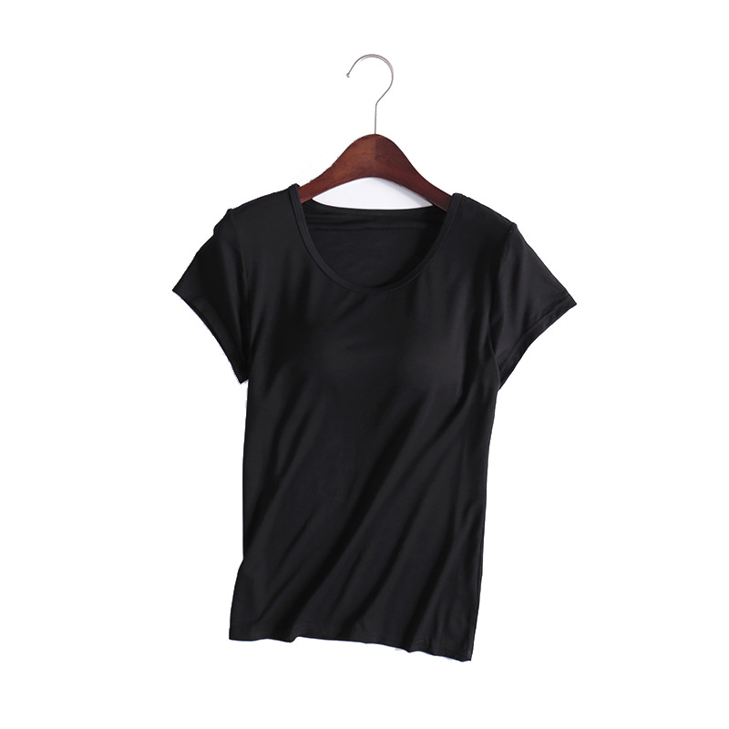 Modal T-shirt Women's Spring and Autumn Solid Color Short-sleeved Bra-free Yoga Bottoming Outer Wearing Cup All-in-one Home Clothes Inner Wearing