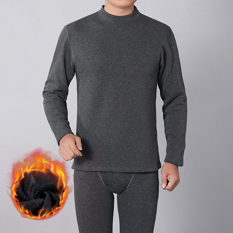 Men's autumn clothing and autumn pants set new winter plus velvet padded crew neck thermal underwear father installed a generation of hair