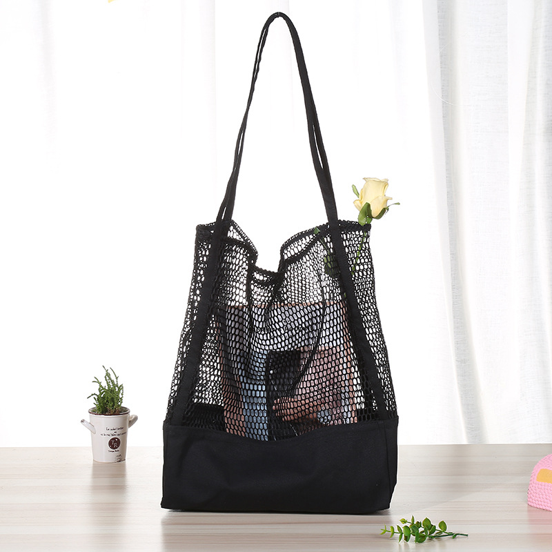 Amazon Large Capacity Tote Bag Canvas Nylon Mesh Stereo Shopping Bag Beach Bag