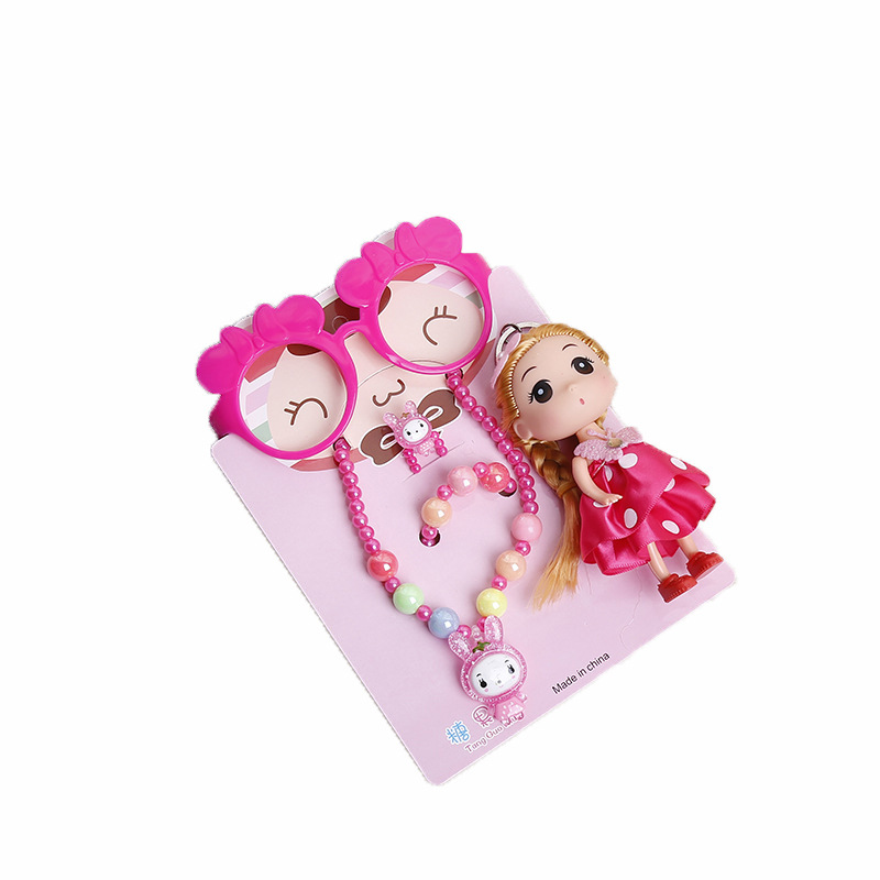 AliExpress Hot Sale Children's Jewelry Cartoon Cute Girl Jewelry Set Beaded Necklace Bracelet Hairpin Accessories
