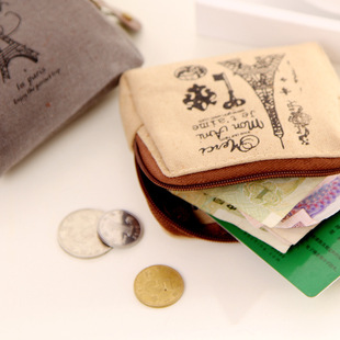 New fashion retro style women's coin purse linen wallet zipper small square bag multi-color optional