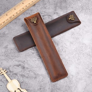 Genuine Leather Pencil Case Personalized Vintage Handmade Crazy Horse Leather Top Layer Cowhide Pen Case Creative Protective Case in Stock
