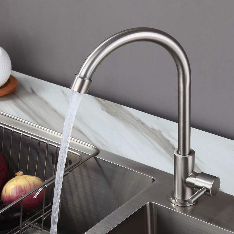 Special offer SUS304 stainless steel kitchen single cold faucet lead-free brushed vegetable basin sink faucet