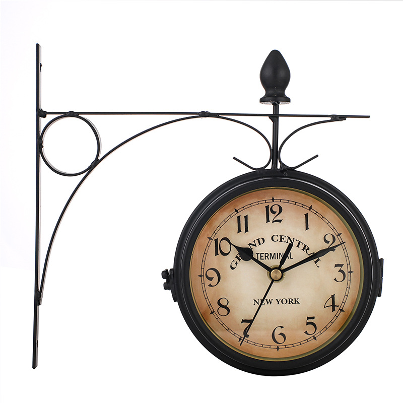 wall clock European Style Iron wall clock Vintage Decorative Double sided wall clock