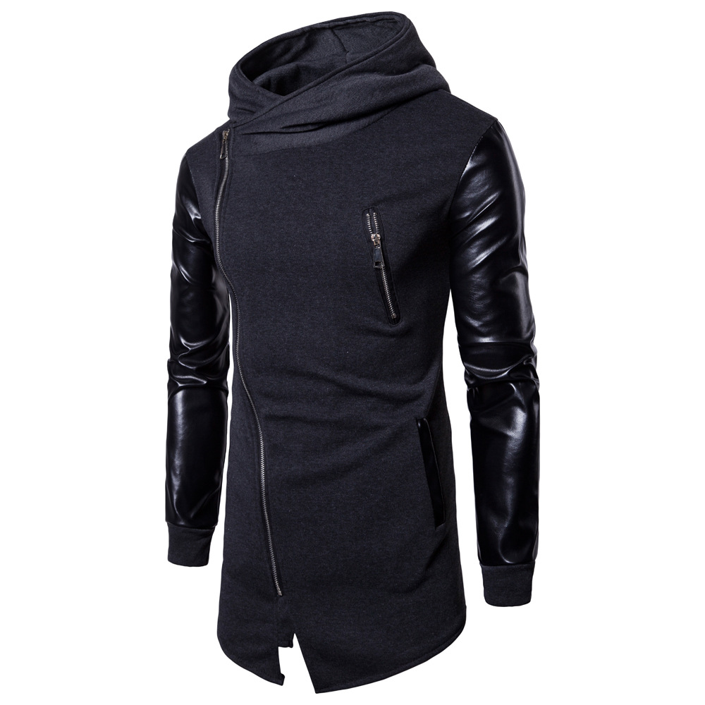 AliExpress European Size Men's Spring and Autumn New Casual Sleeve Leather Sweater Men's Korean Style Men's Zipper Sweater