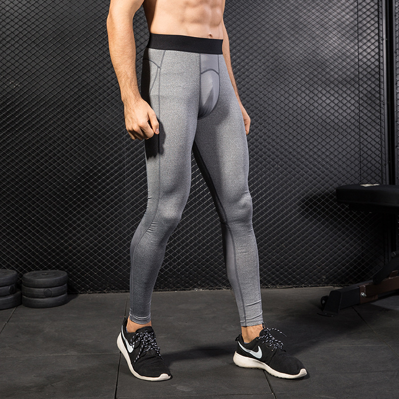 Men's PRO Sports Trousers Tight Training Fitness Running Mesh Stitching Quick-drying Stretch Trousers 1040