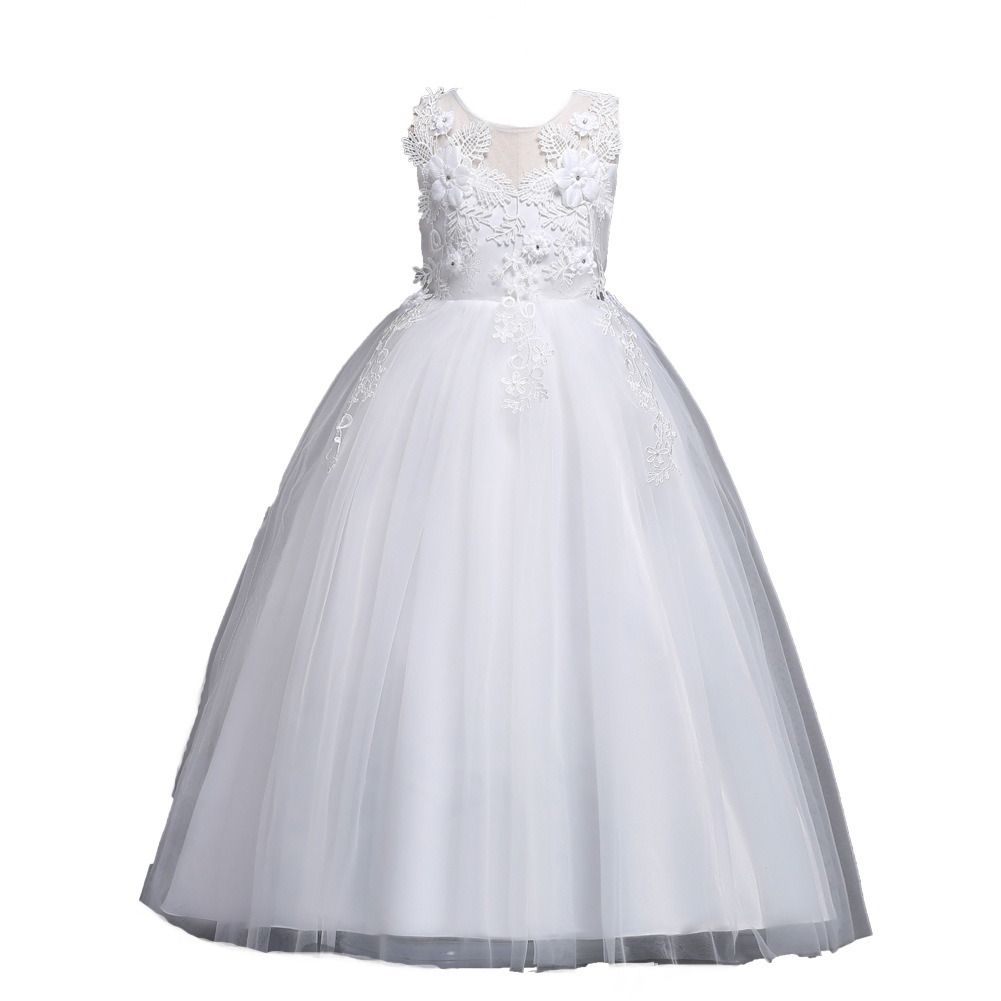 cuk children's embroidered sleeveless long floor-mopping children's princess dress girls' performance wedding dress cross-border