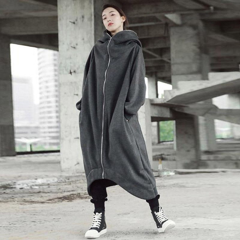 2023 foreign trade autumn and winter new personalized Street sweater zipper hooded long plus velvet sweater