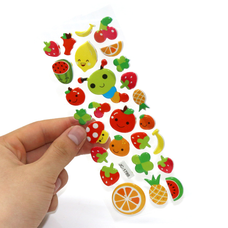 Children's stickers cartoon fruit cartoon animation 3D bubble stickers kindergarten reward stickers factory direct sales