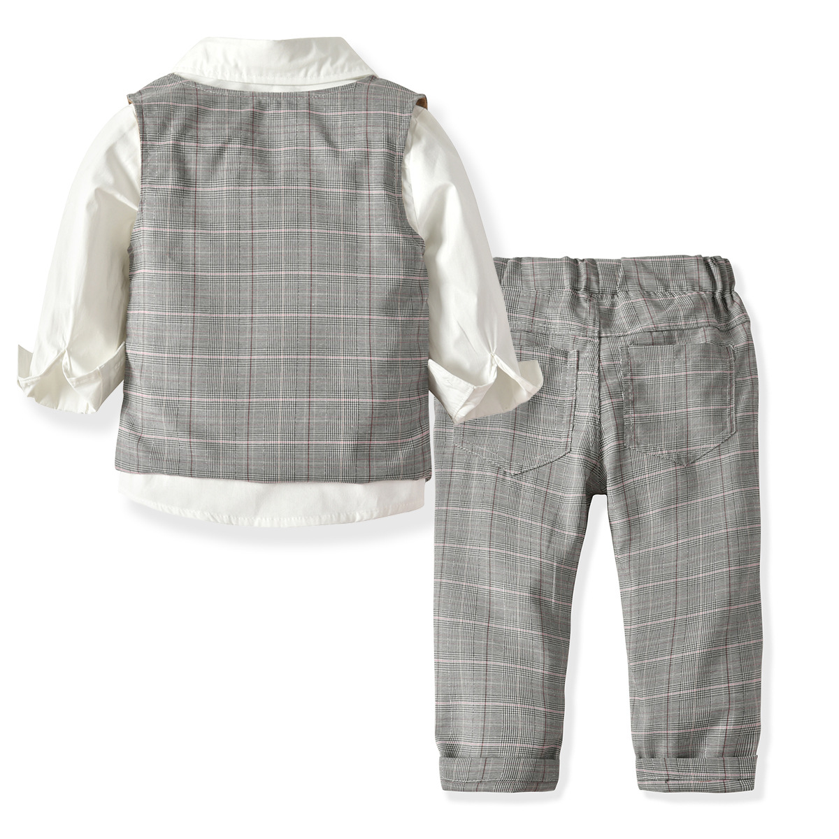 Boys' Long-sleeved Shirt Double-layer Vest Trousers Gentleman's Bow Tie Suit Children's Clothing Baby's Birthday Party Dress