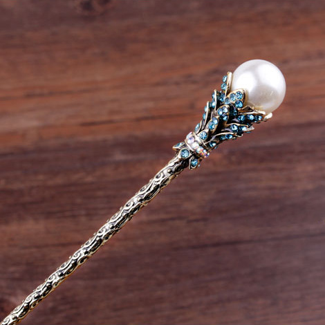 Wish Retro Hairpin Bride's Hair Accessory Water Crystal Pearl Bun Hairpin Ancient Bronze Ancient Style Headpiece 