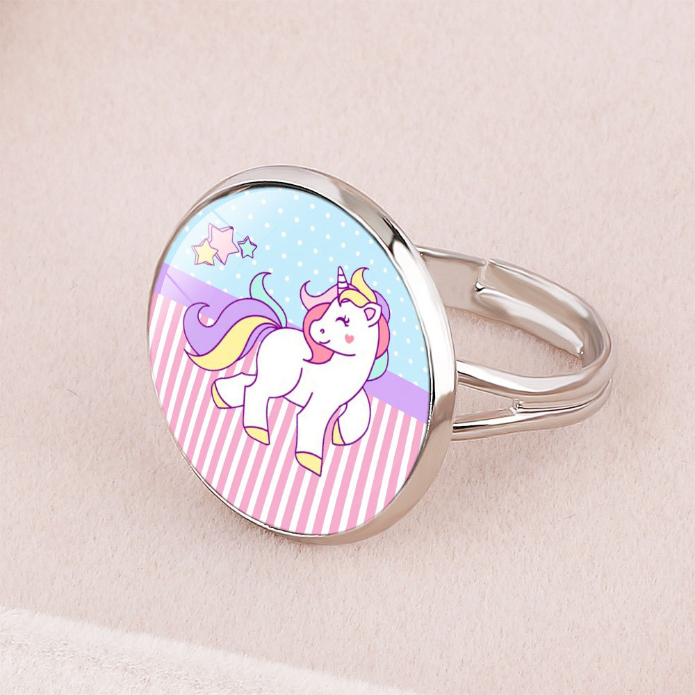 Cross-border New Accessories Unicorn Time Gem Opening Adjustable Ring Children's Cartoon Pegasus Trinkets