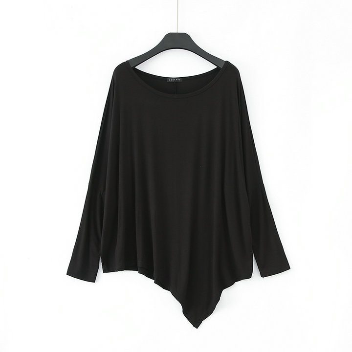 Autumn New Large Size Loose Bat Long-sleeved Irregular Base Shirt Slant Hem Modal T-shirt Dance Top