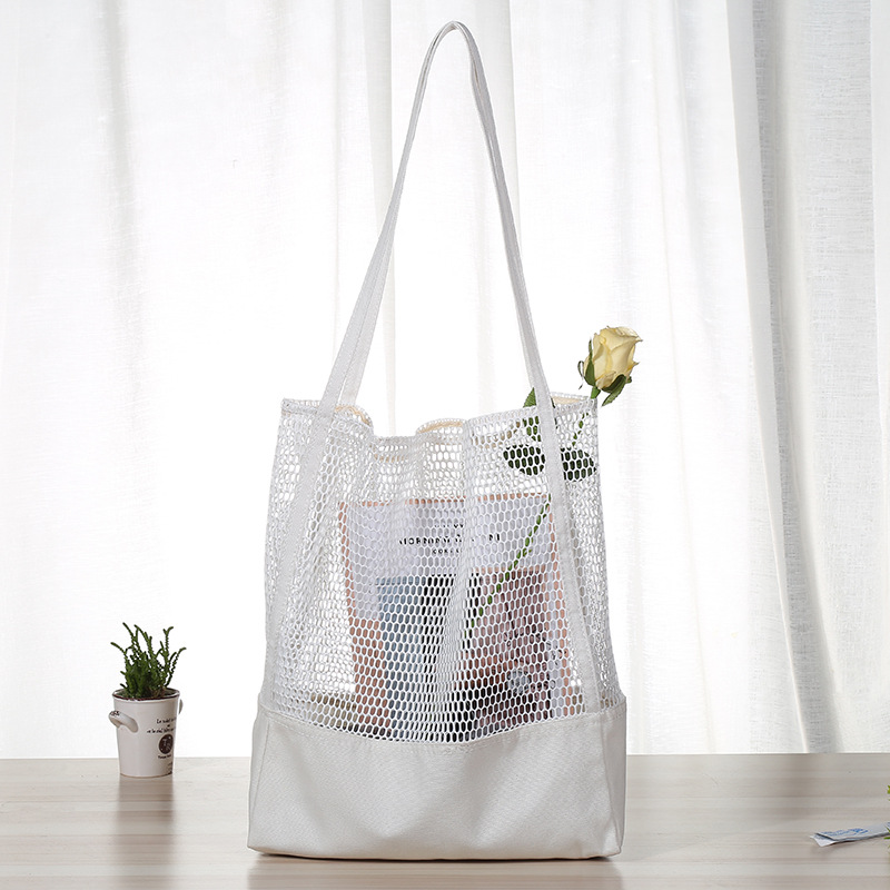 Amazon Large Capacity Tote Bag Canvas Nylon Mesh Stereo Shopping Bag Beach Bag