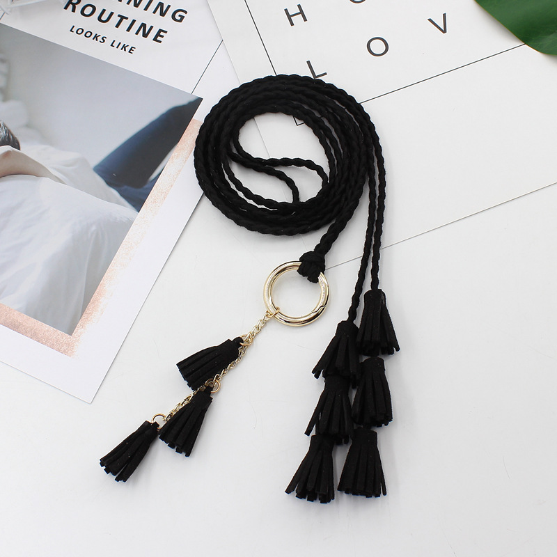 Women's decorative knotted dress woven belt Joker waist three tassel golden ring waist rope a generation of hair