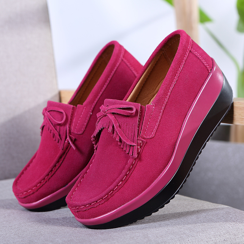 2020 Spring and Autumn New Mother Shoes Genuine Leather Women's Single Shoes Casual Flat Hollow High Heel Foreign Trade Women's Shoes Large Size