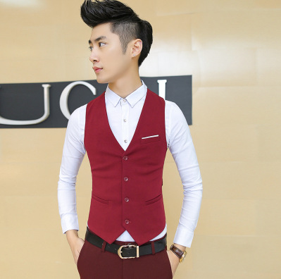 Suit Vest Men's Autumn British Work Clothes Korean Style Slim-fit Casual Black Spring and Autumn Suit Vest Best Man Clothing Men's