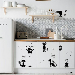 ZY288 cross-border new black cartoon kitten kindergarten diy switch stickers removable wall stickers painting