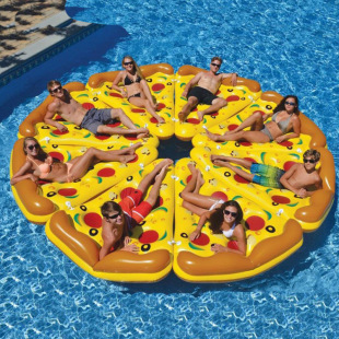 Spot inflatable pizza floating row adult water large Mount pvc swimming ring toy Foldable Floating bed