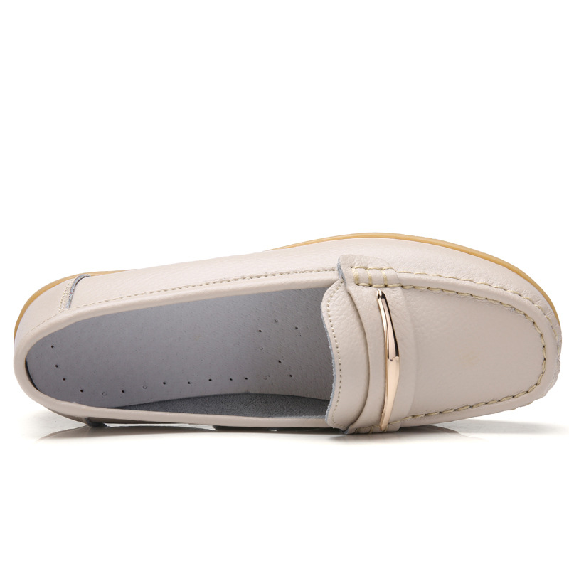 2023 New Cross-border Cowhide Middle-aged and Elderly Mother Shoes Women's Single-layer Shoes Bean Shoes Genuine Leather Soft Bottom Wedge Nurse Shoes