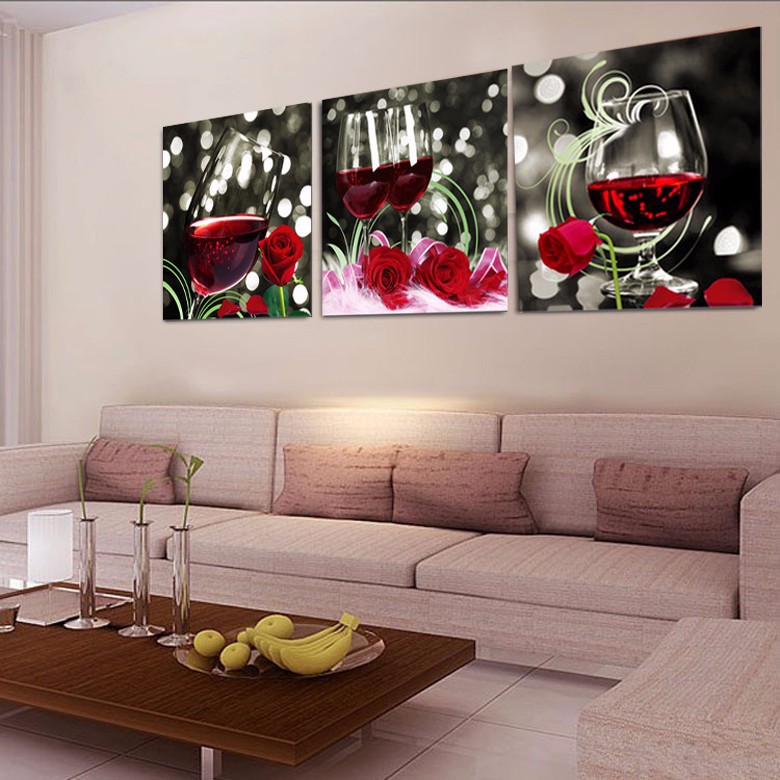 Factory wholesale HD home art decoration spray painting printing oil painting wall painting mural triple rose and red wine