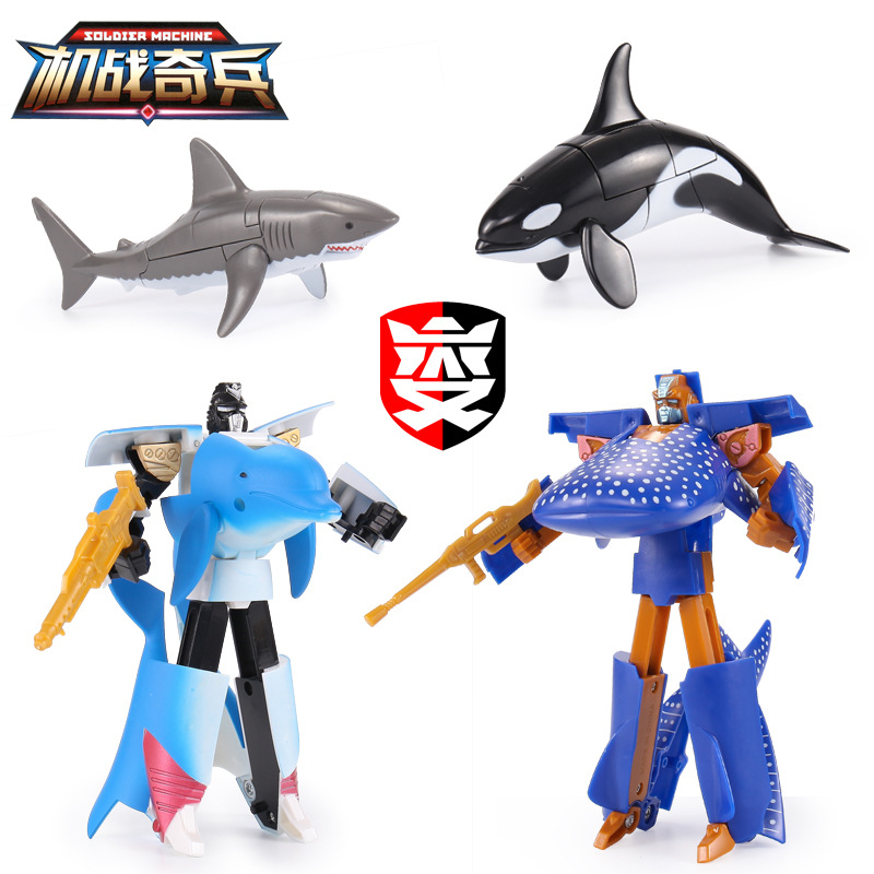 Ocean Park Kingdom Transforming Dolphin Great White Shark Tiger Whale Shark Aquarium Robot Educational Toy Machine Warfare