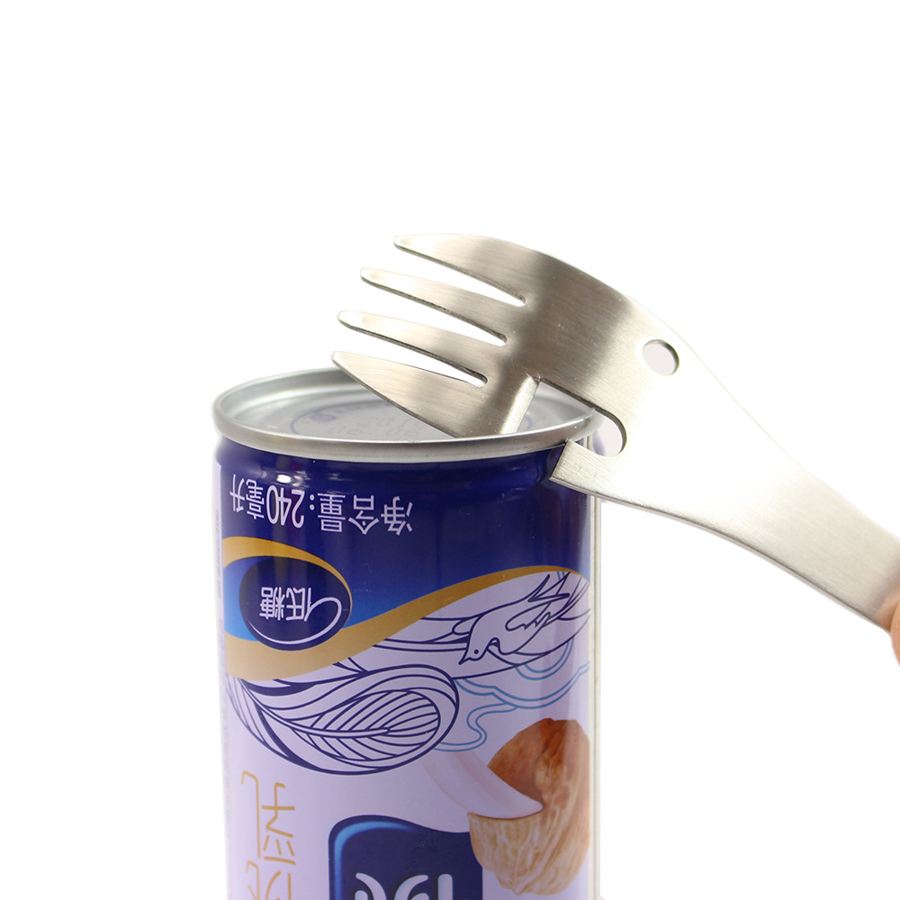 Stainless steel multi-functional fork spoon bottle opener can opener outdoor camping portable tableware fork spoon integrated