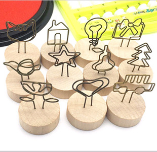 Creative Round Original Wooden Iron Notes Clip Vintage business card holder message holder photo holder pocket