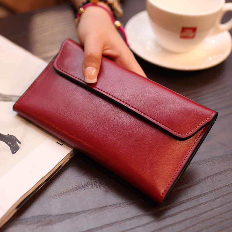 2023 New European and American Brand Long Wallet Women's Genuine Leather Buckle Simple Business Cowhide Thin Wallet Card Trendy