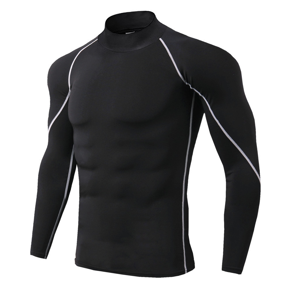Men's High Collar Fitness Long-Sleeved T-Shirt PRO Sports Running Autumn and Winter Elastic Quick-Dry Vertical Collar Sweatshirt