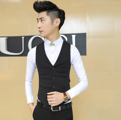 Suit Vest Men's Autumn British Work Clothes Korean Style Slim-fit Casual Black Spring and Autumn Suit Vest Best Man Clothing Men's