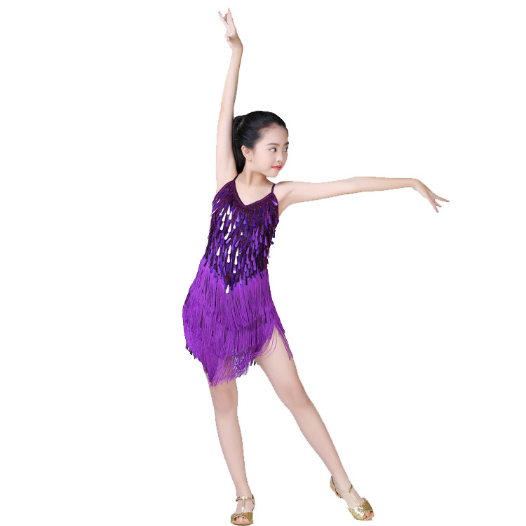 Children's Performance Clothes Latin Dance Dress Competition Clothes Girls' Tassel Dress Festival Performance Clothes Sequin Dress Stage Clothes