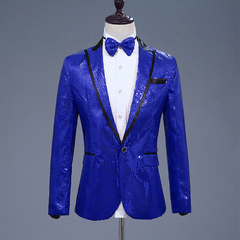 Sequin Men's Suit Tops Coat Coat Coat Nightclub Singer Hosts Photo Studio Photo Suit Send Bow Tie