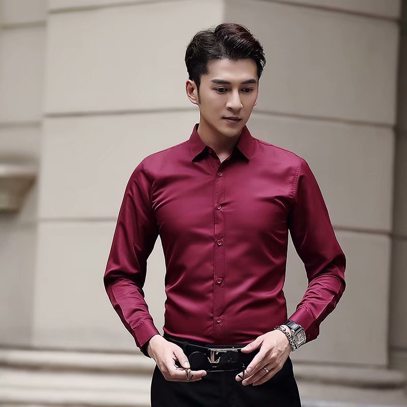White Shirt Men's Long-sleeved Slim-fit Iron-free Solid Color Professional Business Dress Work White Men's Suit Shirt