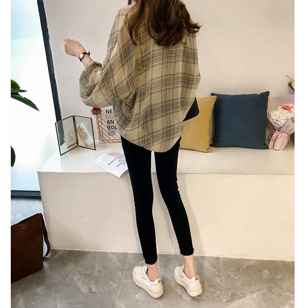 2023 Early Autumn Women's New chic Loose BF Plaid Shirt Women's Long Sleeve Hong Kong Style Top Korean Style Shirt